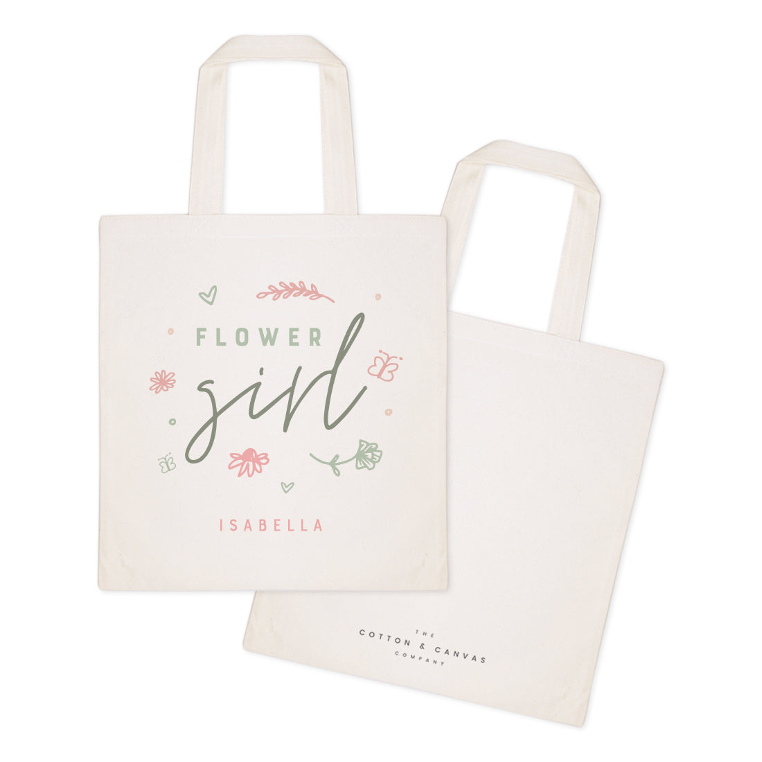 Floral Personalized Name Flower Girl Wedding Cotton Canvas Tote Bag by The Cotton & Canvas Co.