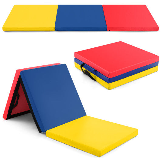 6 x 2 FT Tri-Fold Gym Mat with Handles and Removable Zippered Cover-Multicolor