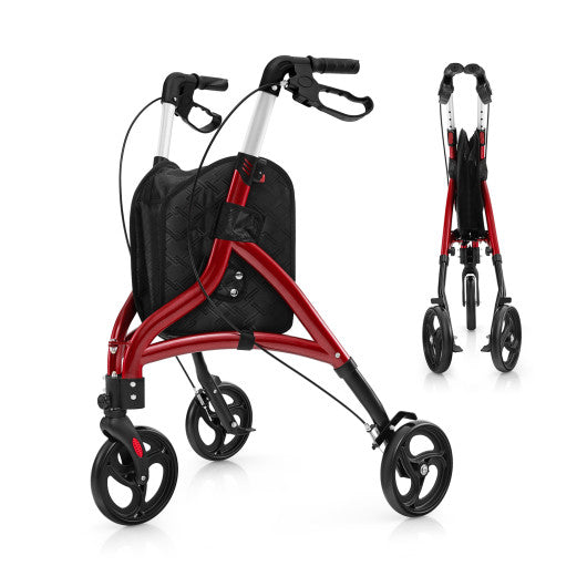 Foldable Rollator Walker with Lightweight Aluminum Frame-Red