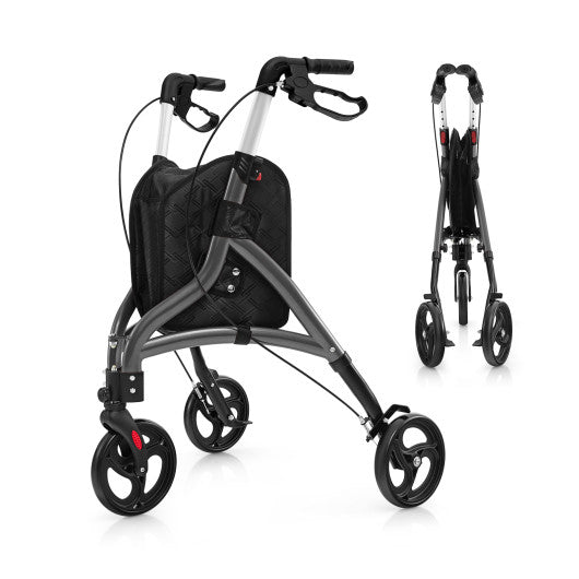 Foldable Rollator Walker with Lightweight Aluminum Frame-Gray