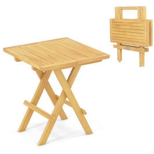 Patio Folding Side Table with X-shaped Legs and Slatted Tabletop