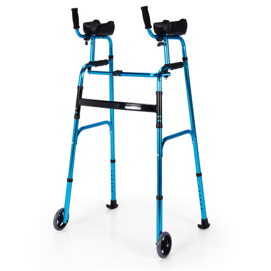 Folding Adjustable Aluminum Wheel Walking Frame-Navy