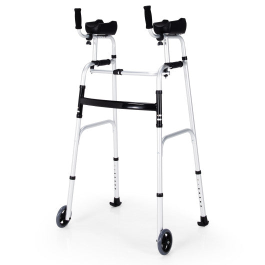 Folding Height Adjustable Walking Frame with Armrest Support-Silver