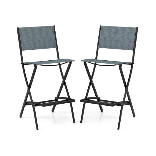 Folding Bar Stools Set of 2 Backrest Humanized Footrest-Blue