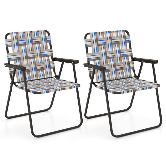 2 Pieces Folding Beach Chair Camping Lawn Webbing Chair-Cofee