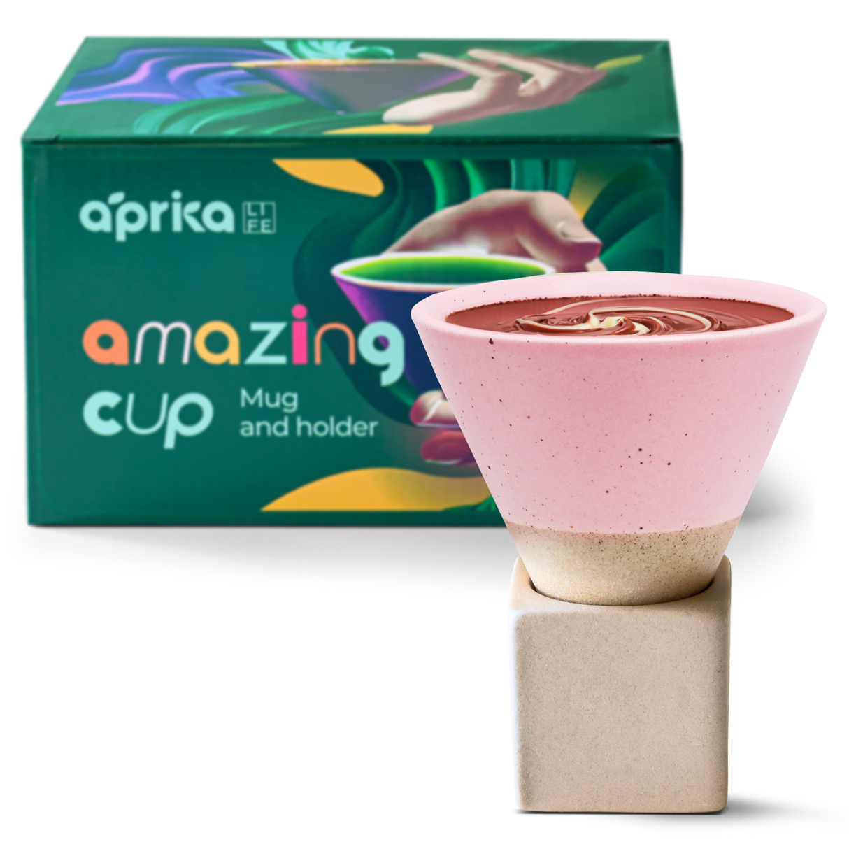 Pink Coffee Mug with Base - 6.8 oz/200ml by Aprika Life