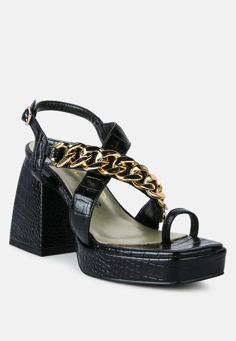 frecklin metal chain block heel sandals by London Rag