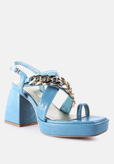 frecklin metal chain block heel sandals by London Rag