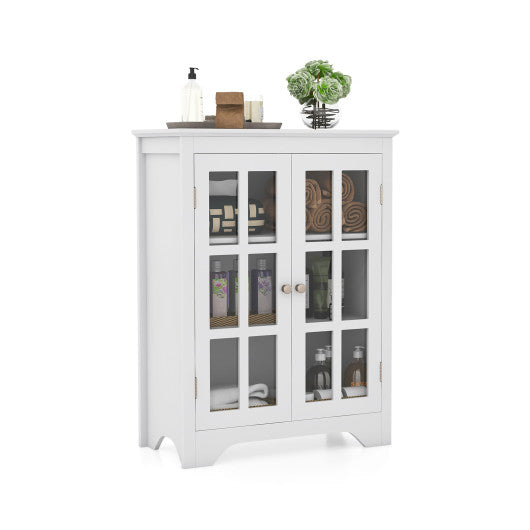 Freestanding Display Storage Cabinet with 2 Glass Doors and Adjustable Shelves-White