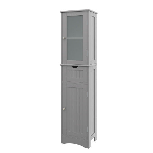 Tall Floor Storage Cabinet with 2 Doors and 1 Drawer for Bathroom-Gray