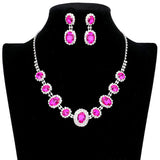 Oval Stone Accented Rhinestone Trimmed Necklace by Madeline Love