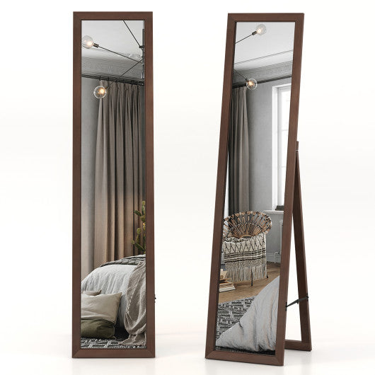 Full Length Mirror with Stand and Solid Wood Frame-14.5 x 14 x 61 inches