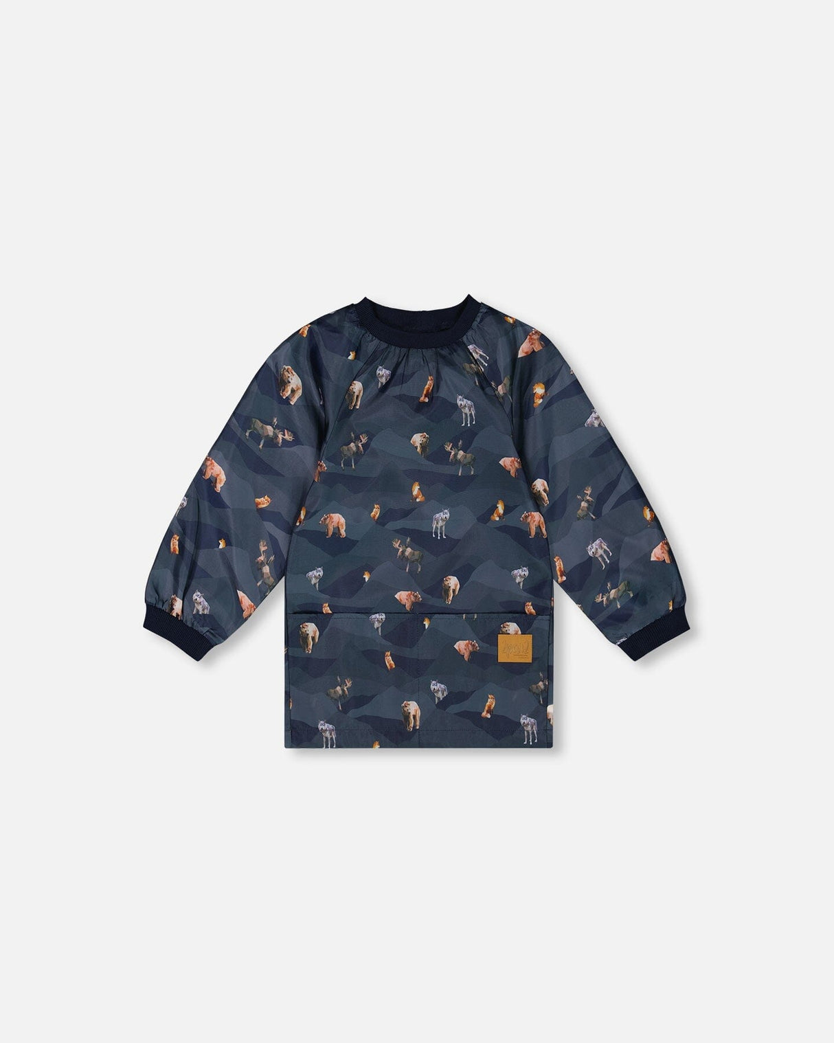 School Apron Navy Printed Mountains Animals by Deux par Deux