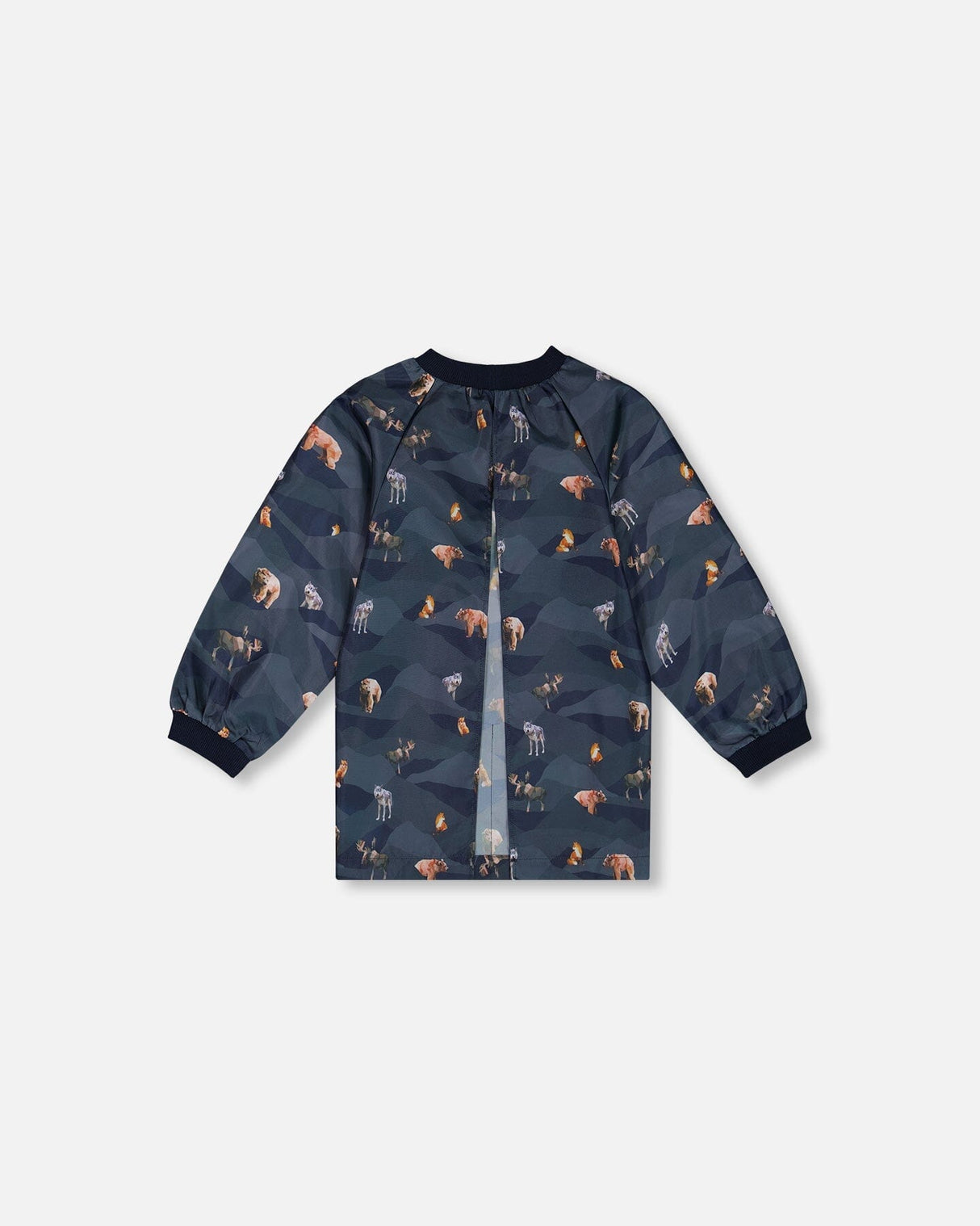 School Apron Navy Printed Mountains Animals by Deux par Deux