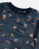 School Apron Navy Printed Mountains Animals by Deux par Deux