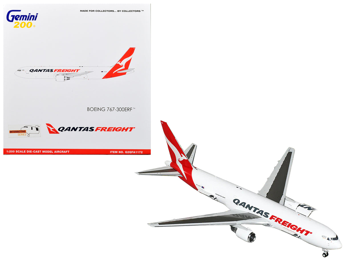 Boeing 767-300ERF Commercial Aircraft "Qantas Freight" White with Red Tail "Gemini 200 - Interactive" Series 1/200 Diecast Model Airplane by GeminiJets