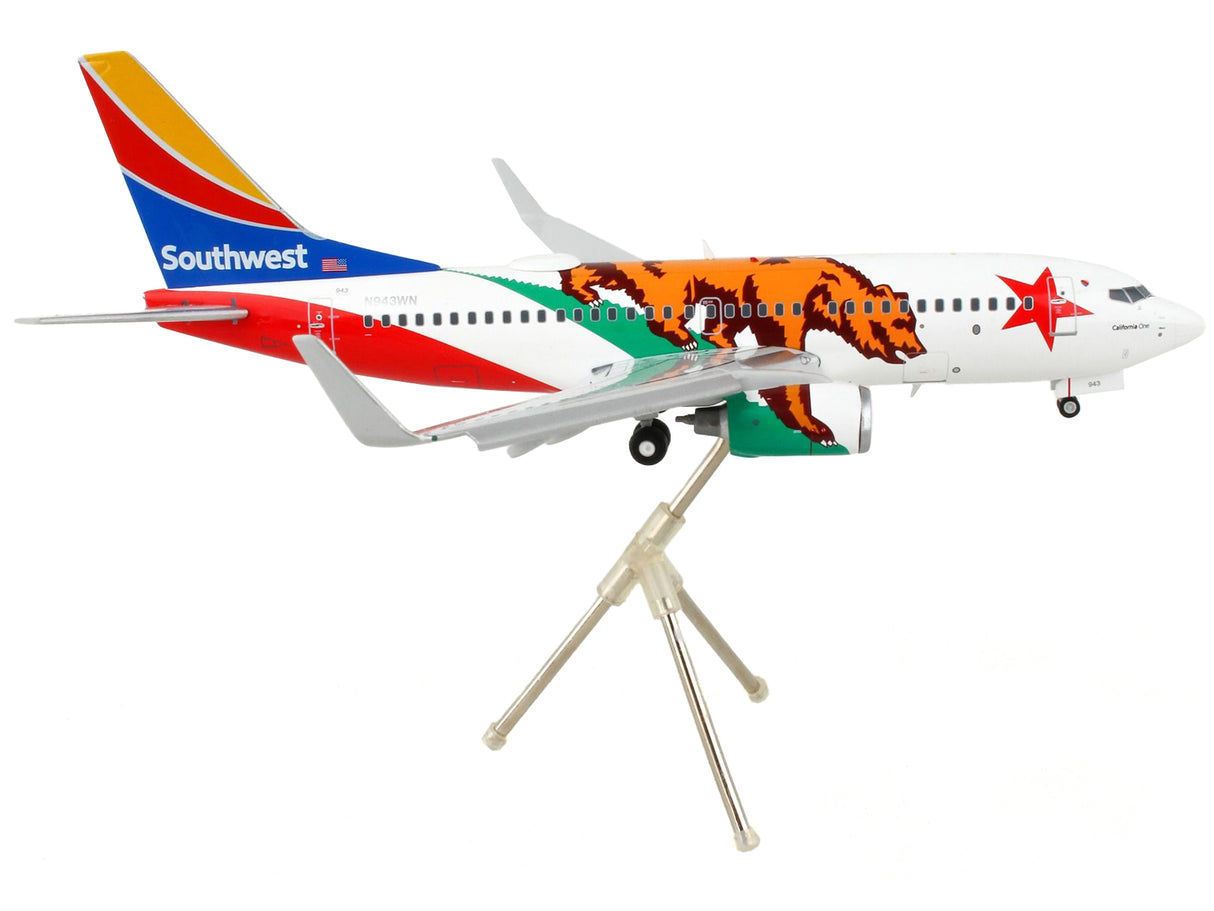 Boeing 737-700 Commercial Aircraft with Flaps Down "Southwest Airlines - California One" California Flag Livery "Gemini 200" Series 1/200 Diecast Model Airplane by GeminiJets