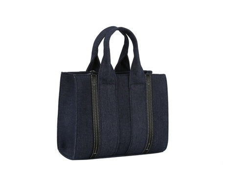 Vegan leather detailed denim tote by hfstylish