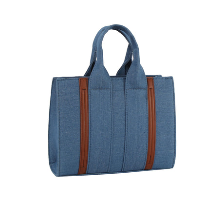 Vegan leather detailed denim tote by hfstylish