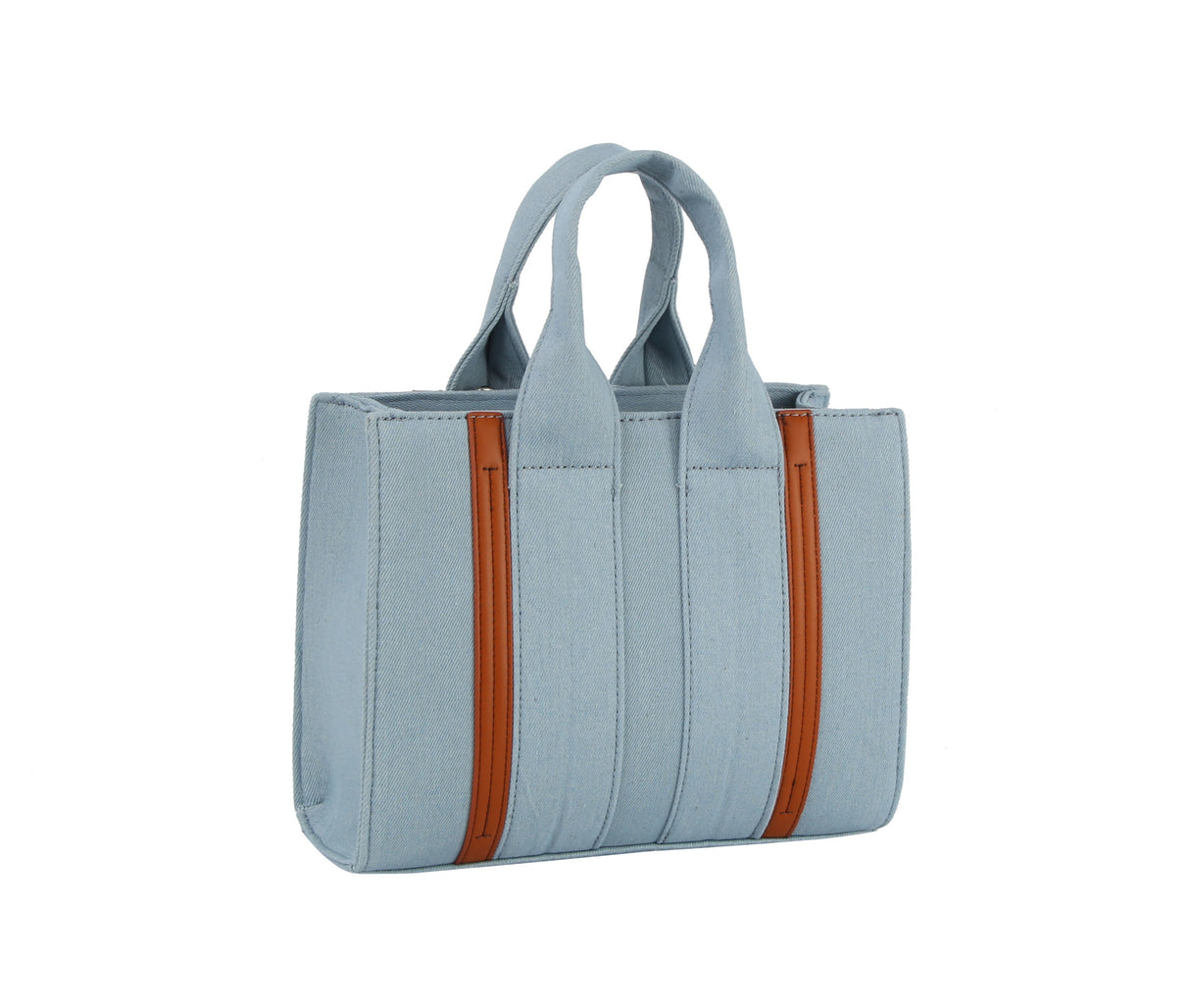 Vegan leather detailed denim tote by hfstylish