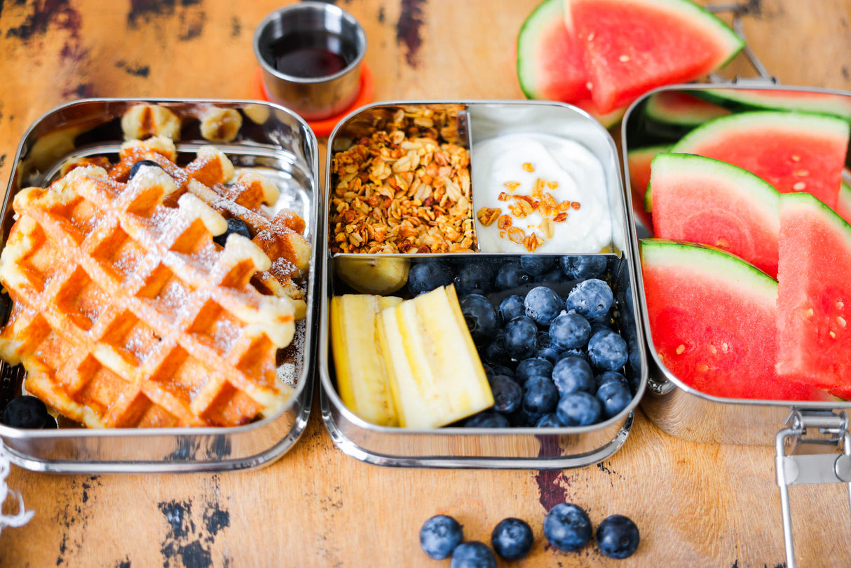 STAINLESS STEEL LUNCH BOX, 3 TIER Leak Proof, 3 COMPARTMENTS, 75 OZ by ecozoi