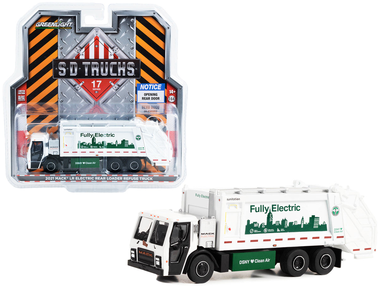 2021 Mack LR Electric Rear Loader Refuse Truck White "New York City Department of Sanitation (DSNY) Fully Electric" "S.D. Trucks" Series 17 1/64 Diecast Model Car by Greenlight