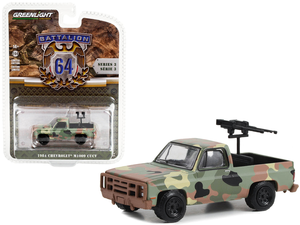 1984 Chevrolet M1009 CUCV Pickup Truck with Mounted Machine Guns Camouflage "Battalion 64" Series 3 1/64 Diecast Model Car by Greenlight