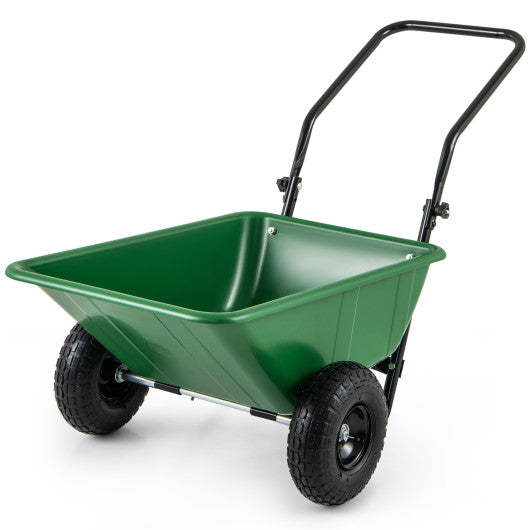 Dual-Wheel Wheelbarrow Garden Utility Cart with Pneumatic Tires-Green