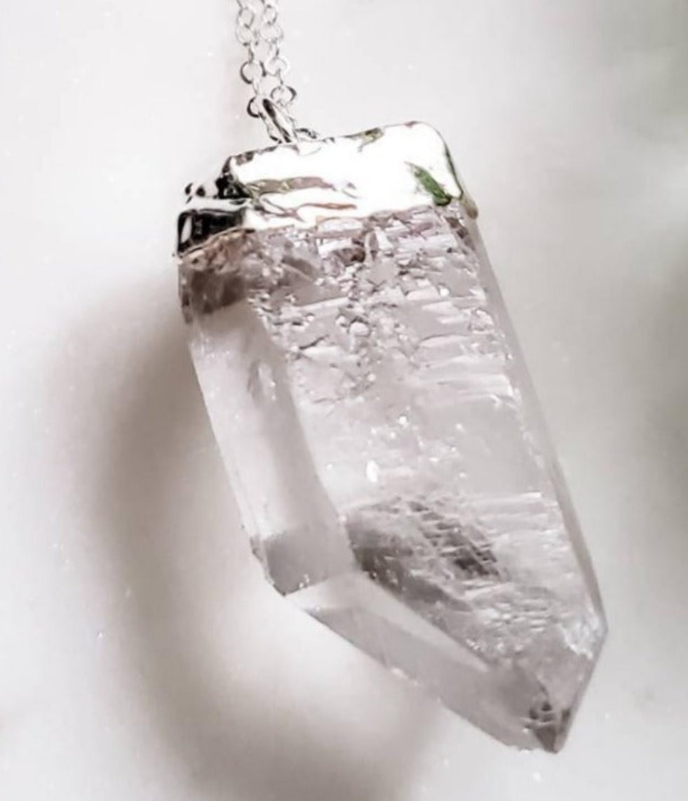 Giant Quartz Crystal Silver Necklace by Salt and Sparkle