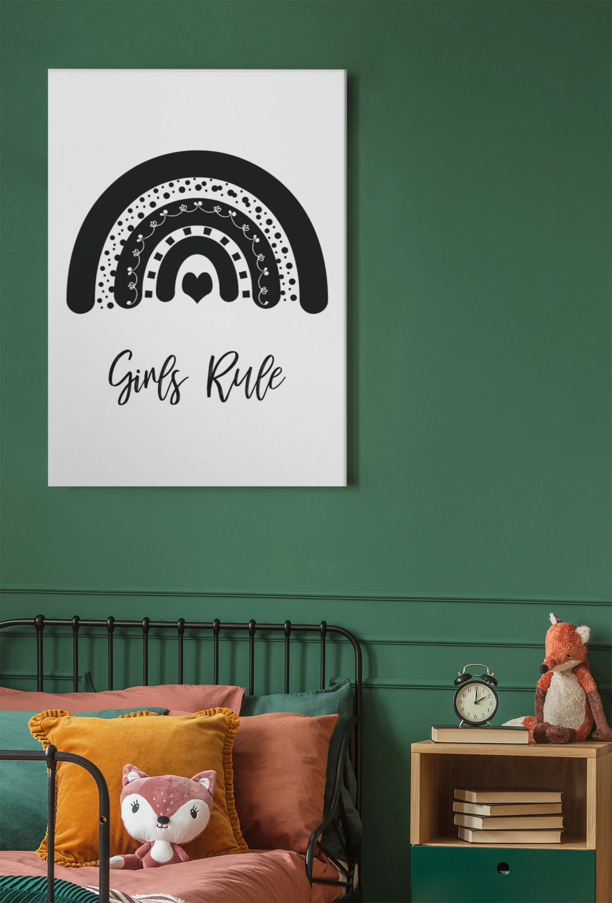 Girls Rule Rainbow Monochrome Boho Children's Room Wall Bedroom Decor Print by WinsterCreations™ Official Store