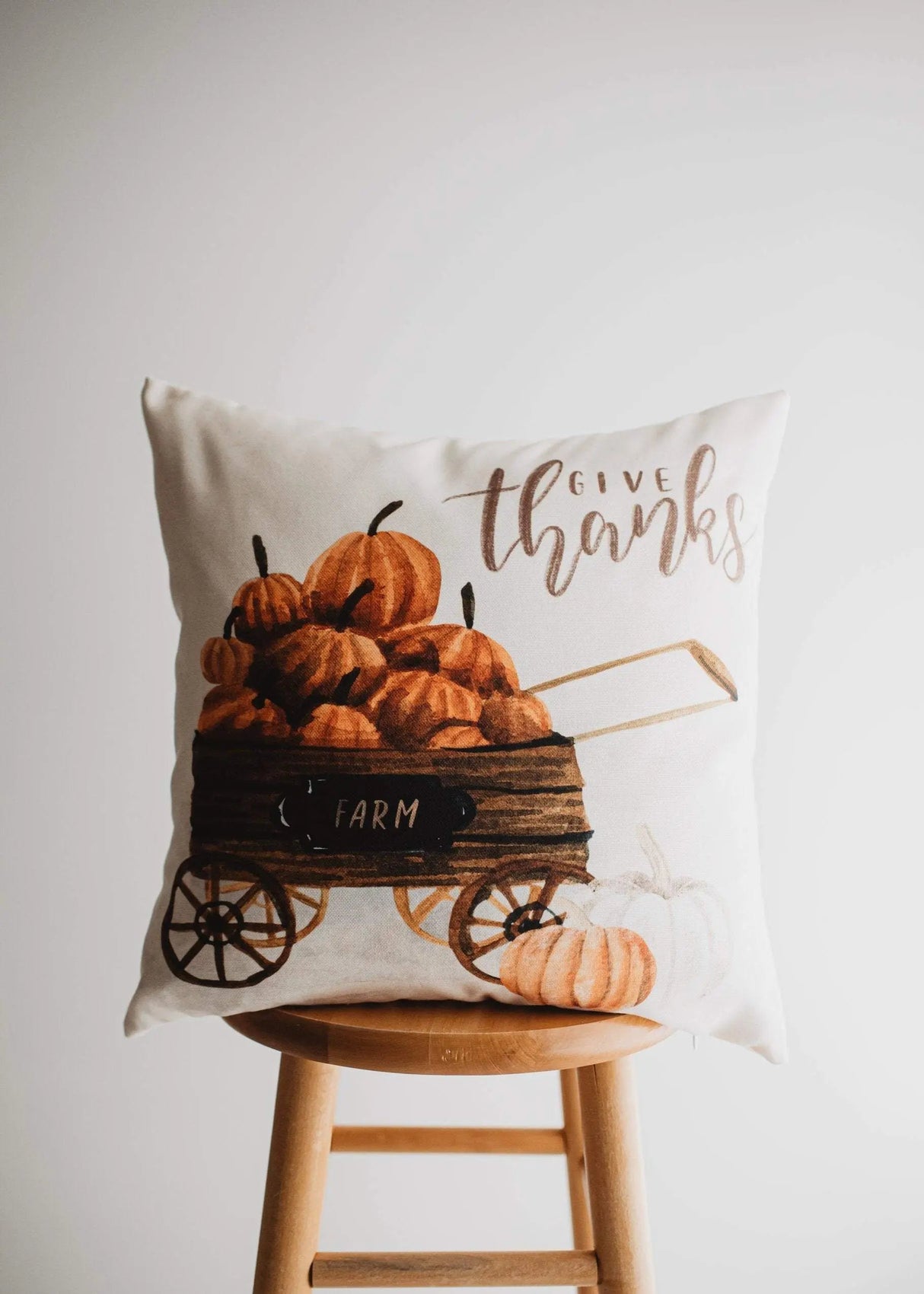 Give Thanks | Pumpkin Wagon Pillow | Farmhouse Pillows | Country Decor | Fall Throw Pillows | Cute Throw Pillow | Gift for her by UniikPillows