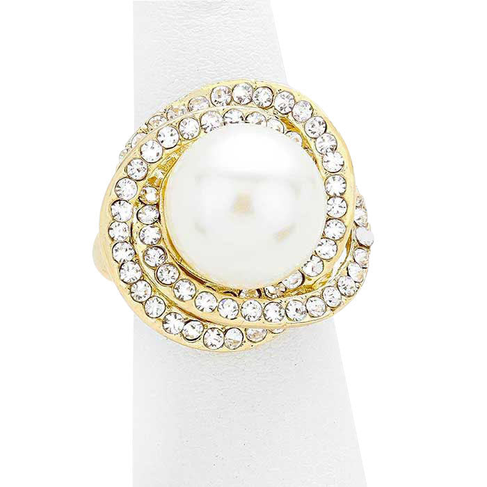 Crystal Trim Pearl Stretch Ring by Madeline Love