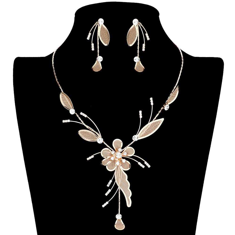 Crystal Detail Metal Mesh Flower Vine Necklace by Madeline Love