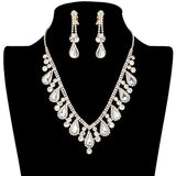 Crystal Rhinestone Teardrop Necklace Clip on Earring Set by Madeline Love