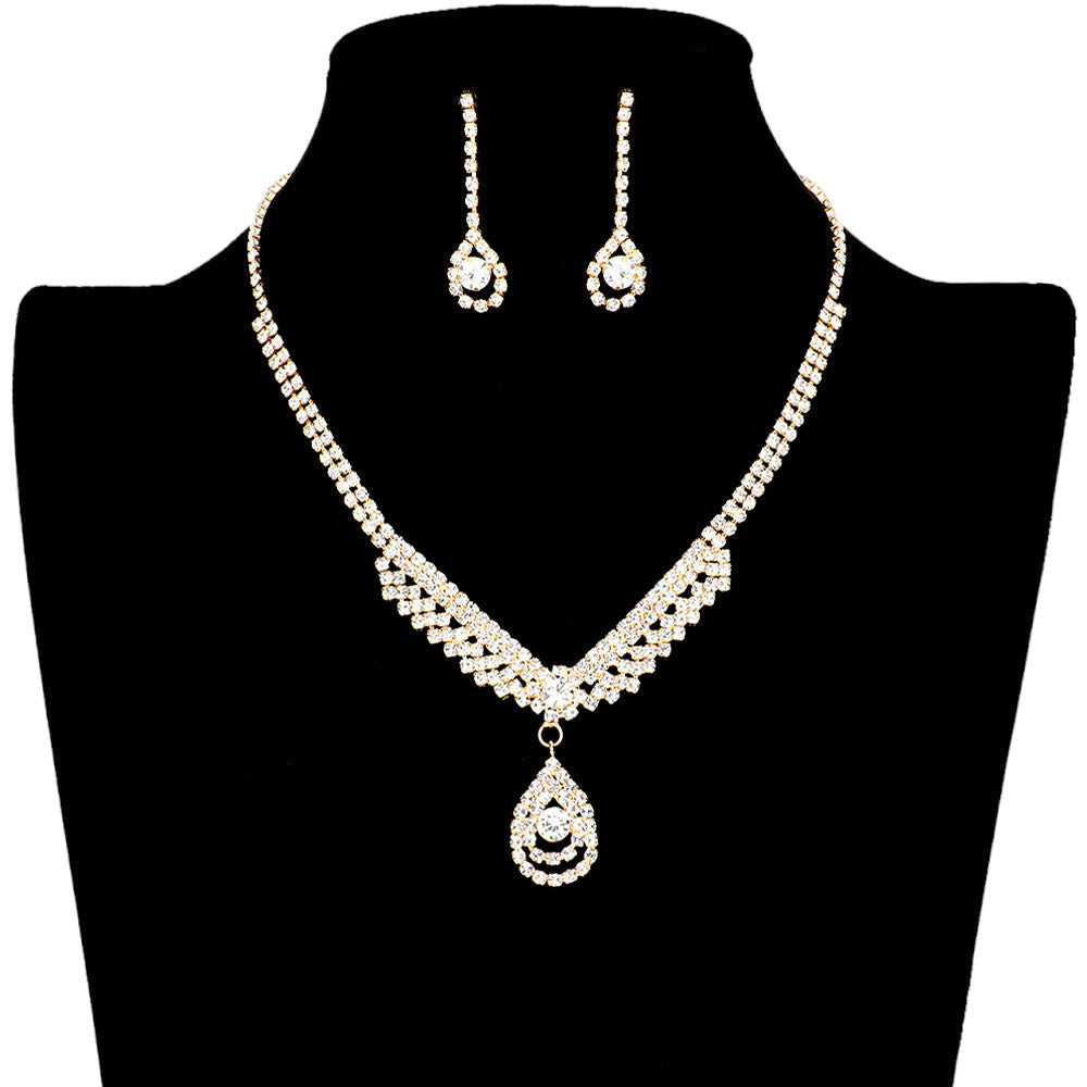 Crystal Rhinestone Teardrop Pave Necklace by Madeline Love