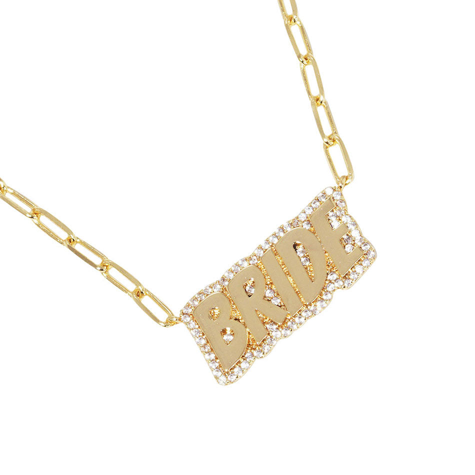 Gold Dipped Bride Message Pendant Necklace by Madeline Love