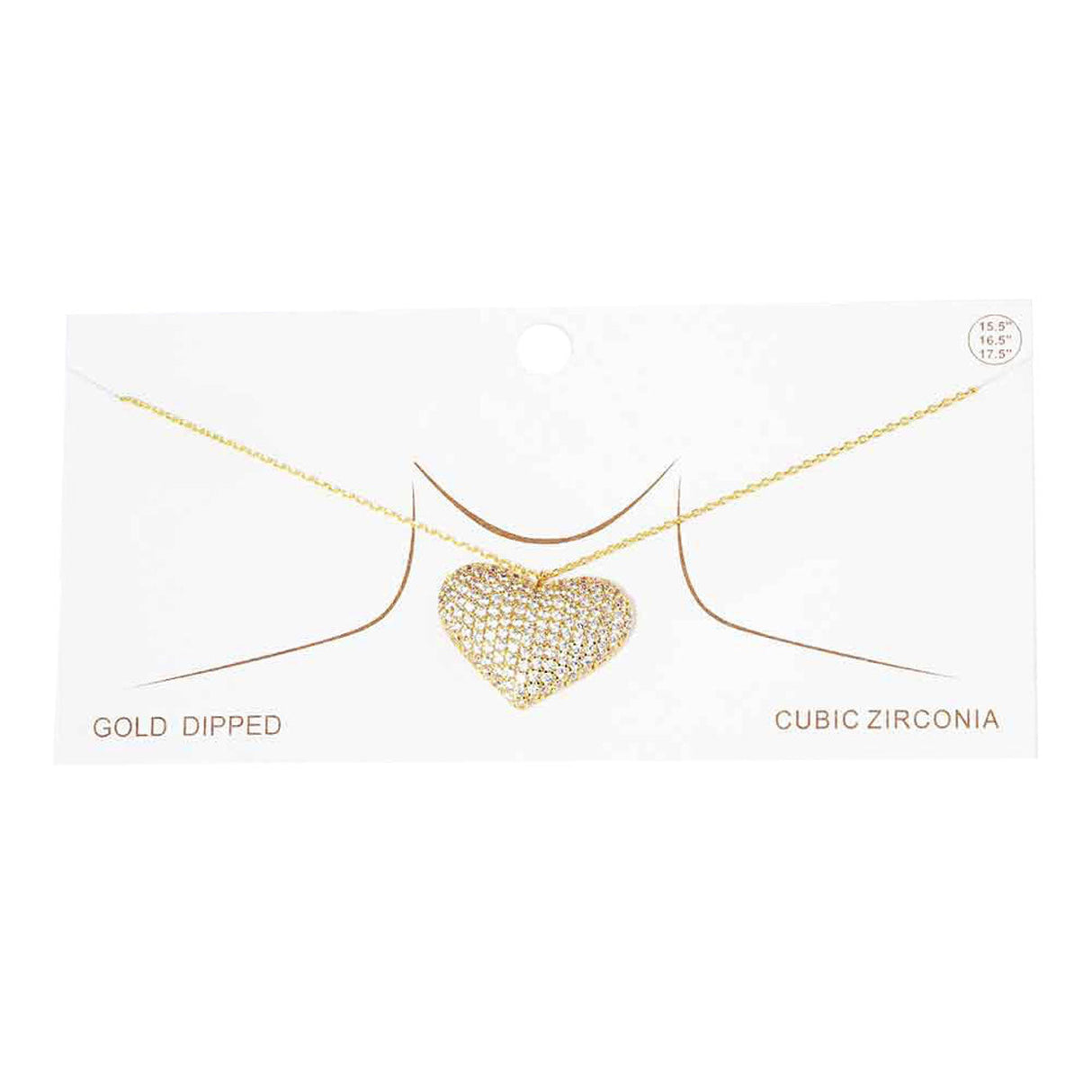 Gold Dipped CZ Embellished Metal Heart Pendant Necklace by Madeline Love