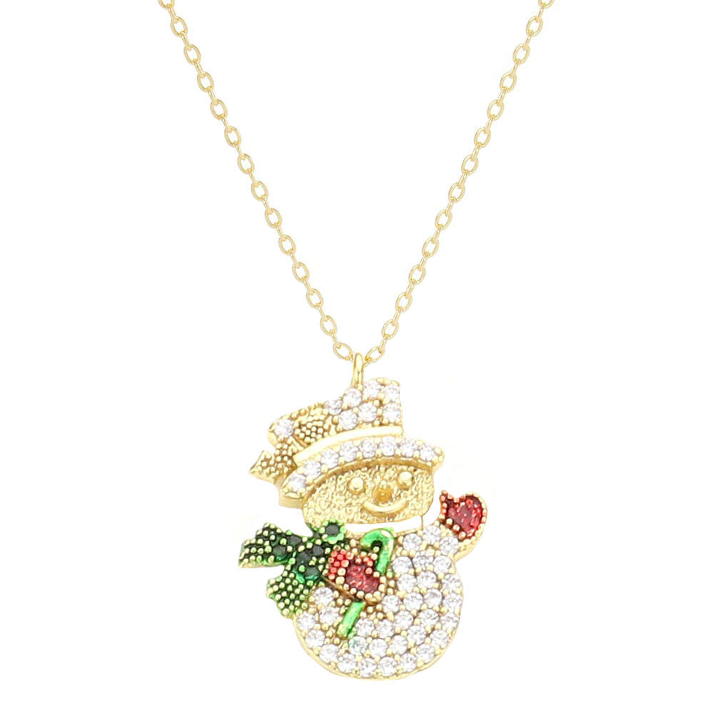 Gold Dipped CZ Snowman Pendant Necklace by Madeline Love