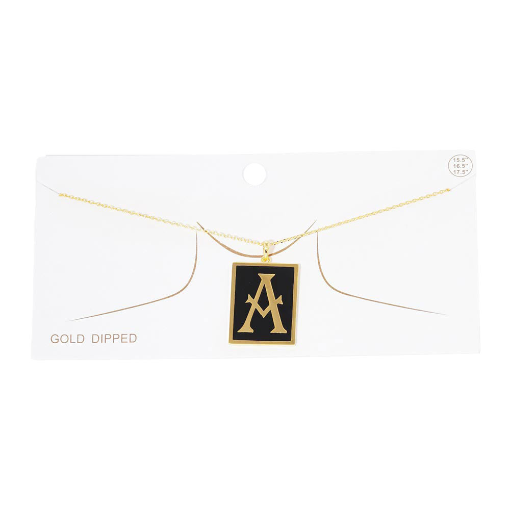 Gold Dipped Enamel Rectangle Monogram Pendant Necklace by Madeline Love