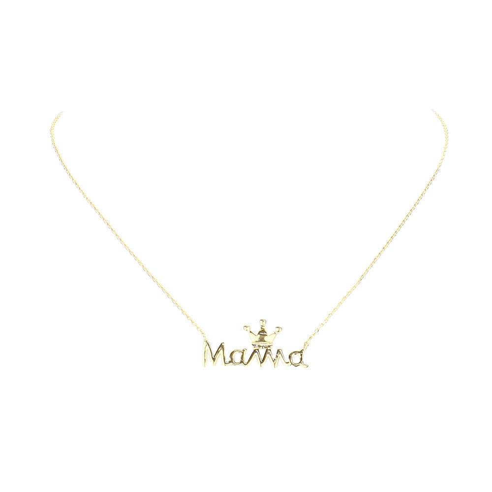 Gold Dipped Metal Crown MAMA Message Pendant Necklace by Madeline Love