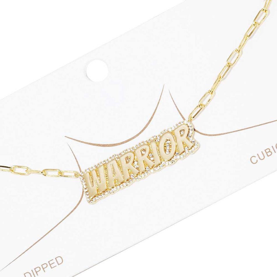 Gold Dipped Warrior Message Pendant Necklace by Madeline Love