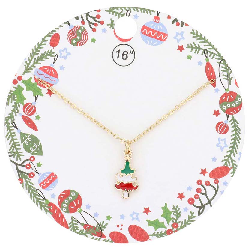 Enamel Christmas Tree Pendant Necklace by Madeline Love