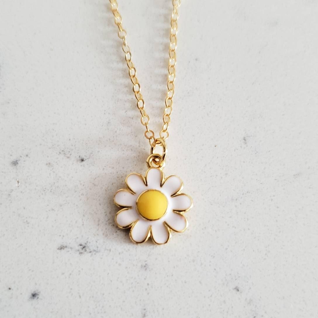 Gold Enamel Daisy Necklace by Salt and Sparkle