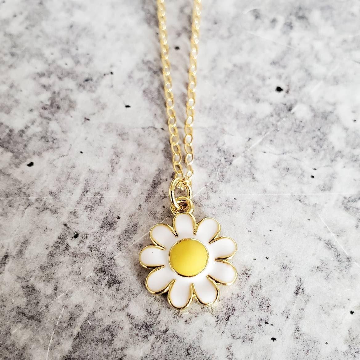 Gold Enamel Daisy Necklace by Salt and Sparkle