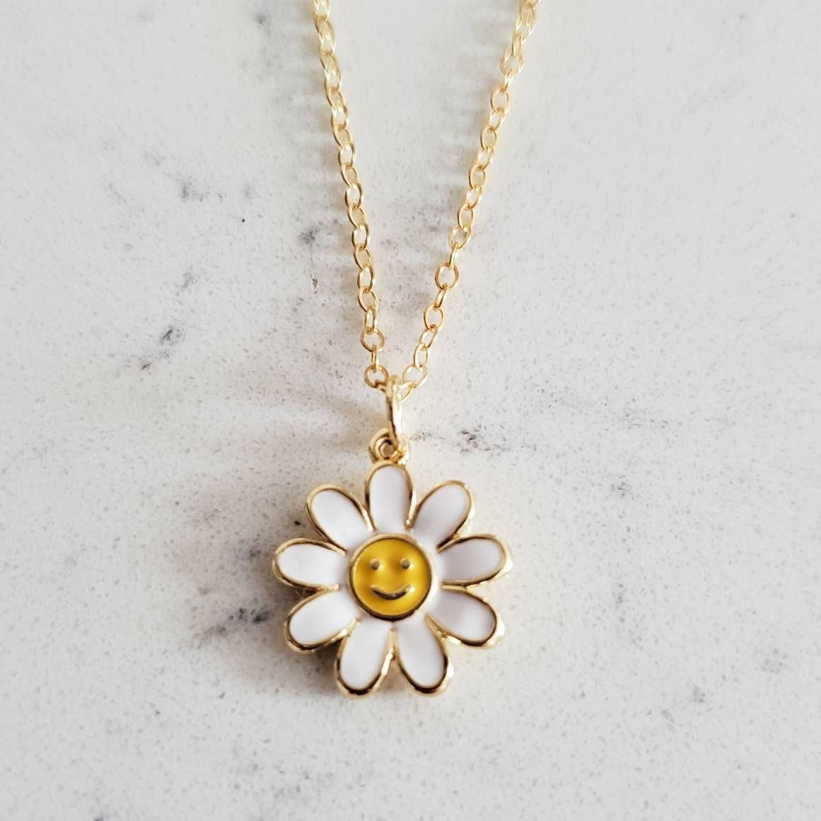 Gold Enamel Daisy Necklace by Salt and Sparkle