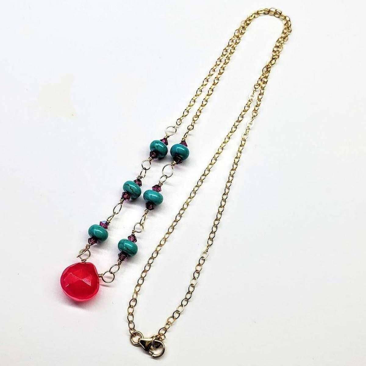 Gold Filled Pink Chalcedony Turquoise Gemstone Drop Necklace by Alexa Martha Designs