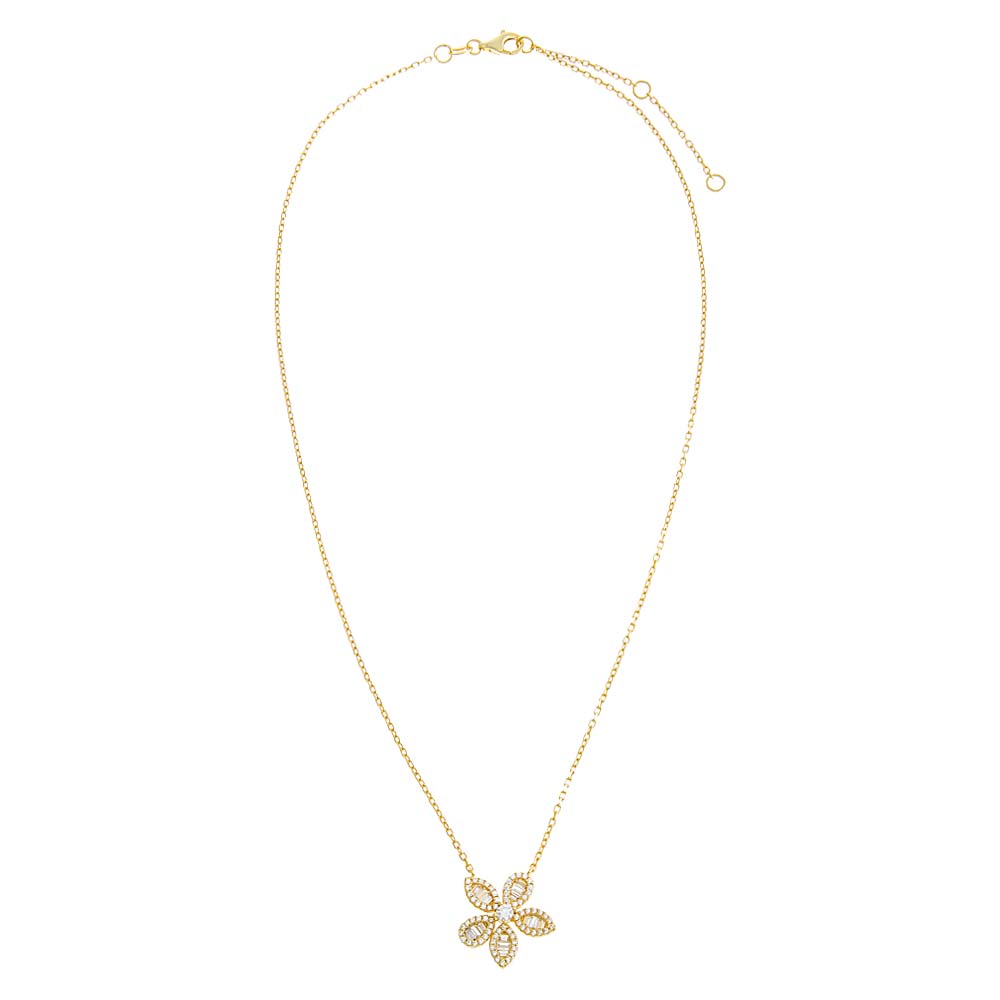 Pave X Baguette Fancy Flower Pendant Necklace by By Adina Eden