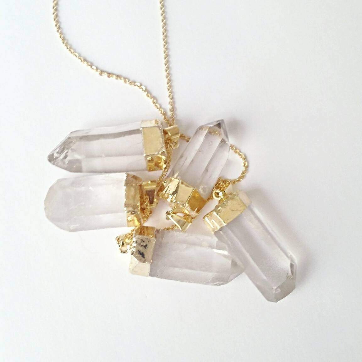 Gold Giant Quartz Crystal Necklace by Salt and Sparkle