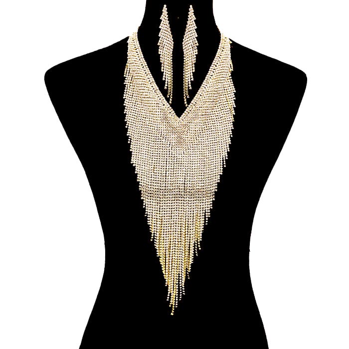 Long Drop Pave Crystal Rhinestone Fringe Necklace by Madeline Love