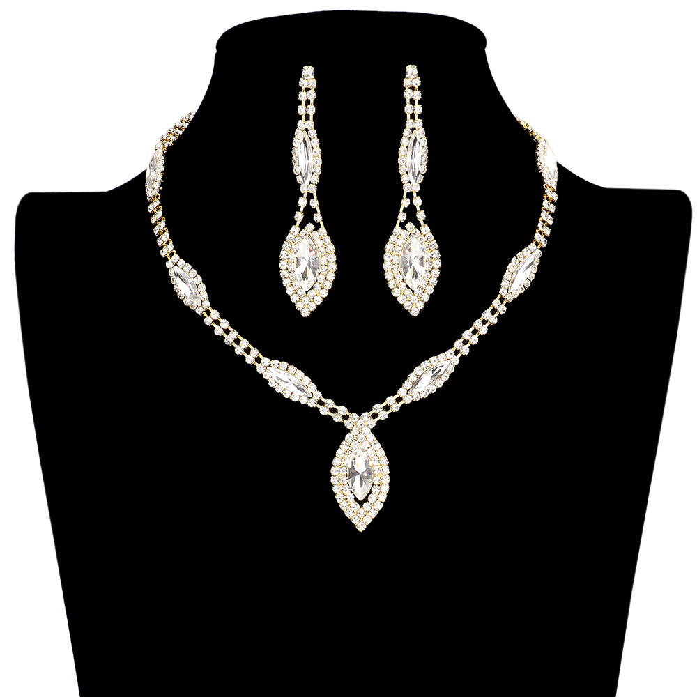 Marquise Stone Accented Rhinestone Necklace Earring Set by Madeline Love